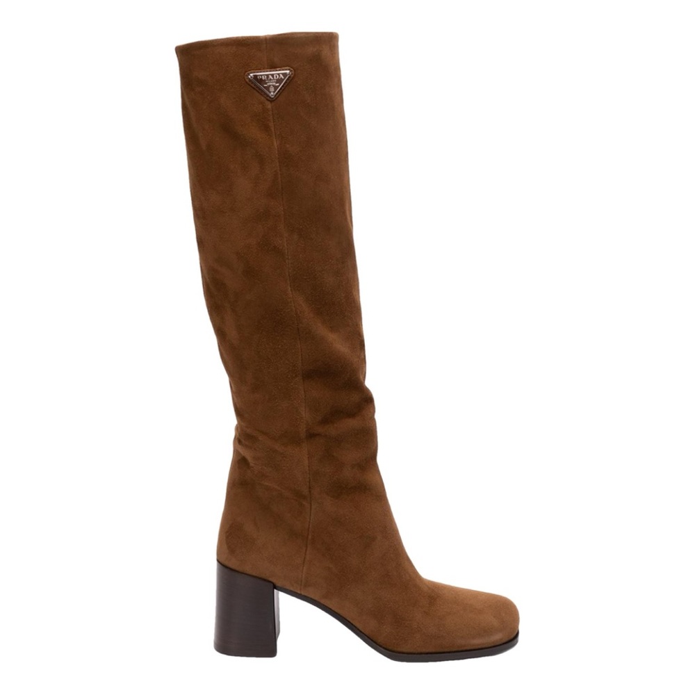 PRADA logo suede leather tall boots